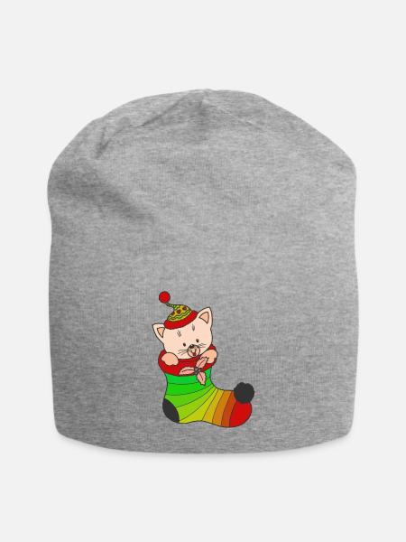 Little Cat in a Bit Sock - Jersey Beanie - heather gray - Front