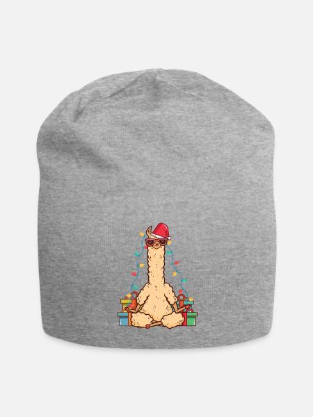 LLama Christmas Tree - Jersey Beanie - heather gray