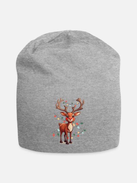 Cute Baby Reindeer Christmas Lights Santa - Jersey Beanie - heather gray