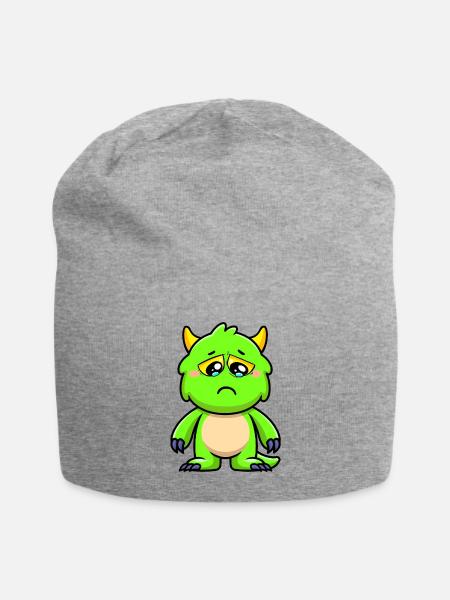 Baby Monster Green Crying Grumpy - Jersey Beanie - heather gray - Front