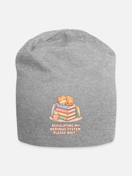 Regulating My Nervous System Please Wait Cute Cat - Jersey Beanie - heather gray - Front