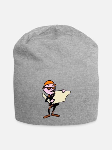 Cartoon Engineer Architect with Blueprint - Jersey Beanie - heather gray - Front