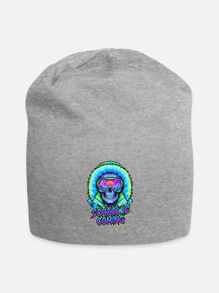 School Is Coming Saturated Cyber Skull Fur Hood - Jersey Beanie - heather gray - Front