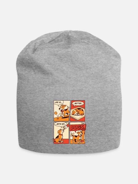 Puppy Comic: Life is better With Dogs - Jersey Beanie - heather gray - Front