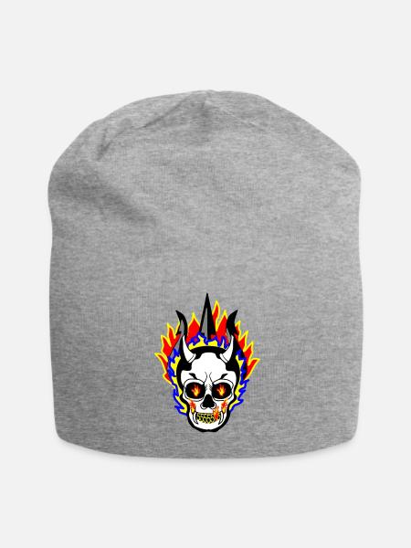 Flaming Skull 55555 Street Style - Jersey Beanie - heather gray - Front