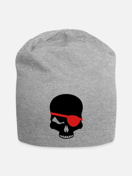 pirate skull eye patch - Jersey Beanie - heather gray - Front