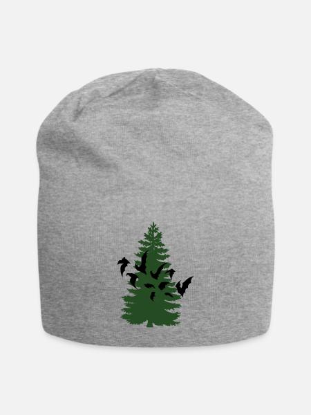Pine tree & birds - Jersey Beanie - heather gray - Front
