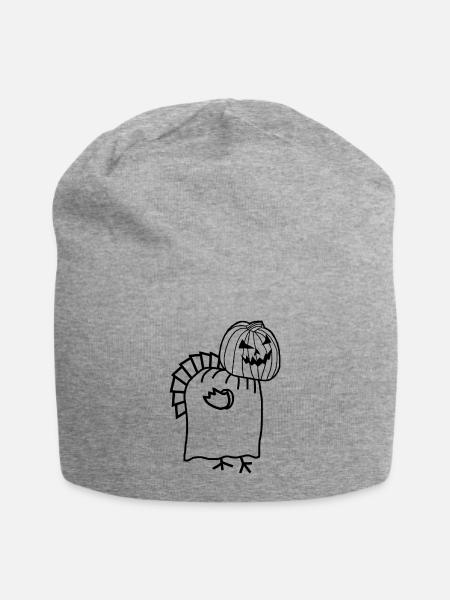 Thanksgiving Turkey Wearing Halloween Costume Line - Jersey Beanie - heather gray