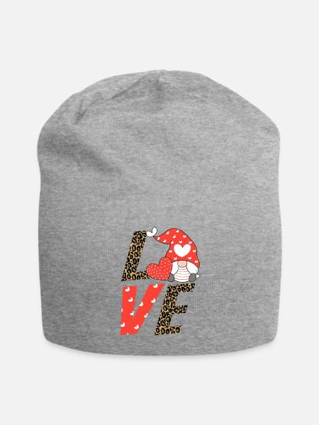 Cute Gnomes Valentines Leopard Matching Design - Jersey Beanie - heather gray - Front