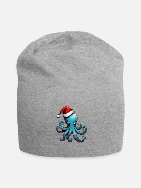 Octopus with Santa hat - Jersey Beanie - heather gray - Front