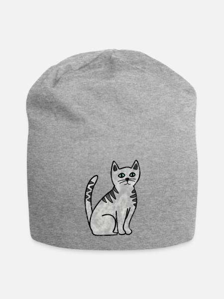 Light Gray Cat - Jersey Beanie - heather gray - Front