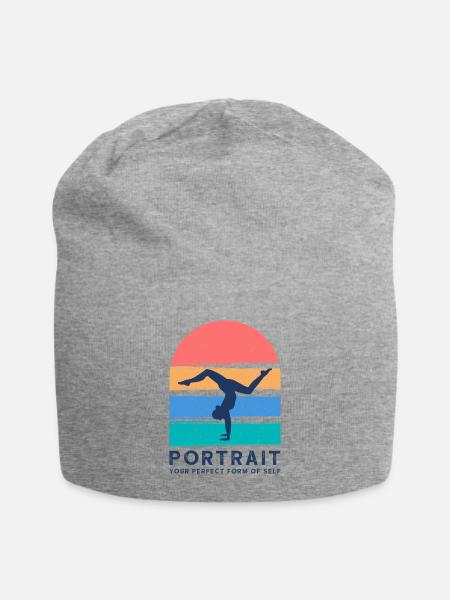 Handstand Silhouette Sunset Portrait - Jersey Beanie - heather gray - Front