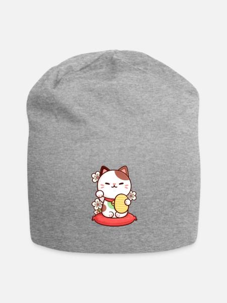 Kawaii Cat Lantern Bloom - Jersey Beanie - heather gray - Front