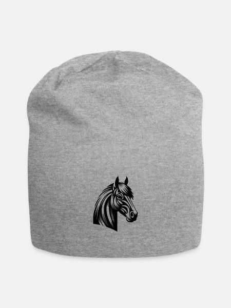 Horse Head Tattoo Style Portrait - Jersey Beanie - heather gray - Front