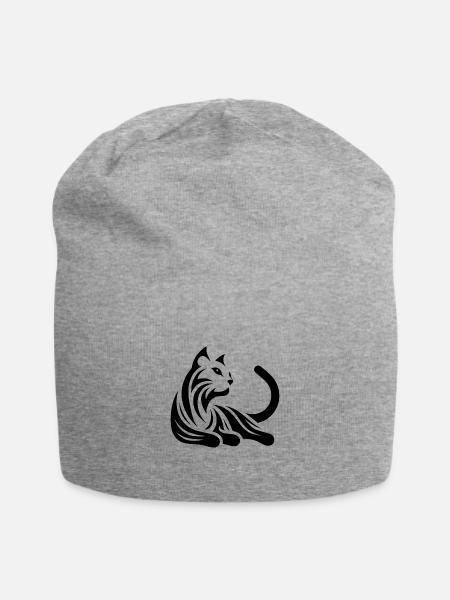 Cat Portrait Minimalist Tattoo Style - Jersey Beanie - heather gray - Front