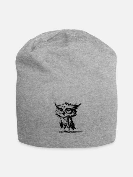 Sleepy Owl And Grumpy Night Watchman - Jersey Beanie - heather gray - Front