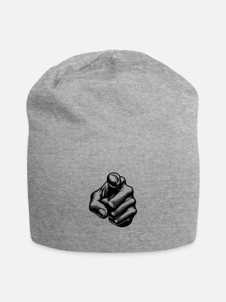 Hand With Index Finger Finger Pointing Hand - Jersey Beanie - heather gray - Front