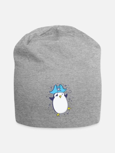 Pirate penguin with pirate hat and eye patch - Jersey Beanie - heather gray - Front