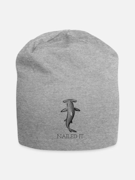 Shark Sayings Funny Nailed It - Jersey Beanie - heather gray - Front