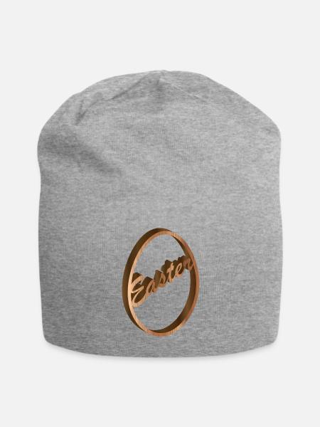 Easter egg relief with lettering in wood look - Jersey Beanie - heather gray - Front