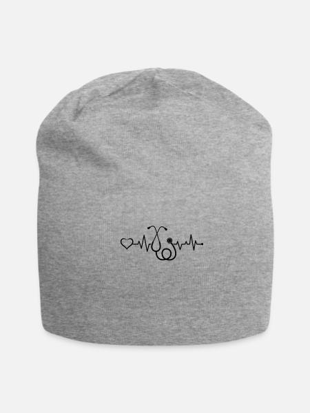 Doctor Stethoscope Heartbeat Heart - Jersey Beanie - heather gray - Front