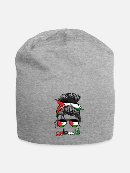 Palestine Palestinian Flag Girls Palestinian Girl - Jersey Beanie - heather gray - Front
