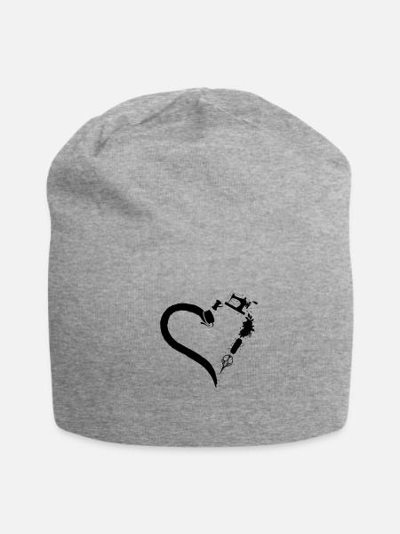 Sewing Heart Sewing Machine Sewing Heart - Jersey Beanie - heather gray - Front