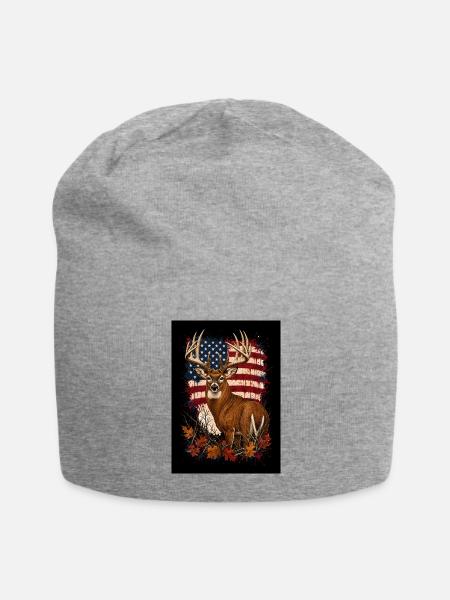 Patriotic Deer Amid Autumn Leaves - Jersey Beanie - heather gray