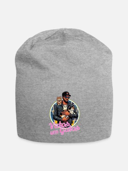 Vatos with Gatos Pop Art Portrait - Jersey Beanie - heather gray - Front