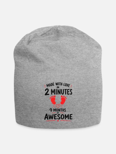 Funny Made With Love 2 Minutes 9 Months Awesome - Jersey Beanie - heather gray - Front