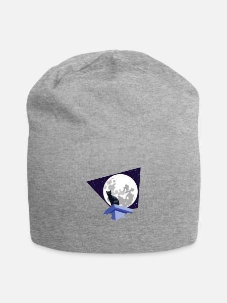Black cat under the moon - Jersey Beanie - heather gray
