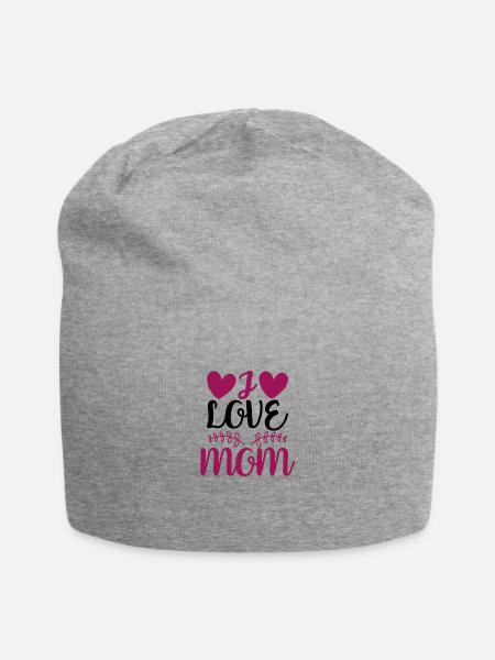 I LOVE MOM Valentines Day - Jersey Beanie - heather gray