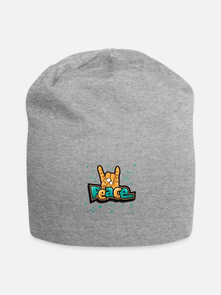 Peace text art with Risen fingers - Jersey Beanie - heather gray - Front