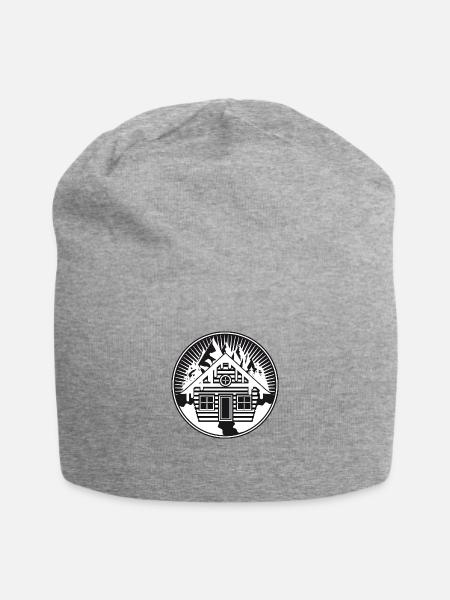 small snowy hut in the mountains in wintertime - Jersey Beanie - heather gray - Front