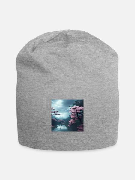 Pink trees by the water - Jersey Beanie - heather gray - Front