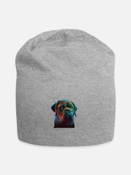 AI-Generated Dogue de Bordeaux Neon Art Tee - Jersey Beanie - heather gray - Front