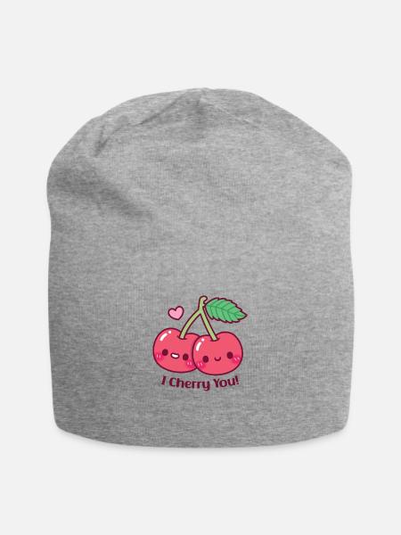 Cute Cherries I Cherry You Love Pun - Jersey Beanie - heather gray - Front