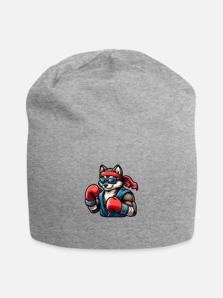 Cool Raccoon Boxer with Red Gloves - Jersey Beanie - heather gray