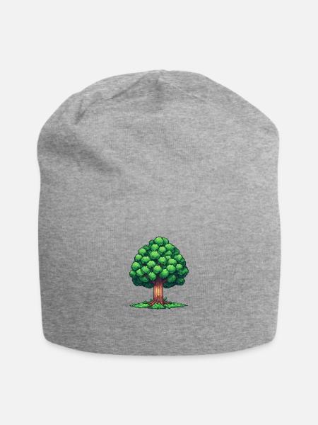 A pixel art of a tree with leaves - Jersey Beanie - heather gray - Front