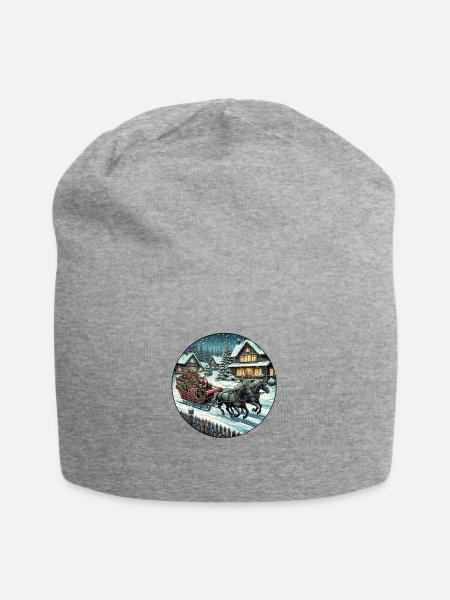 Vintage Christmas Sleigh with Gifts and Horses - Jersey Beanie - heather gray - Front