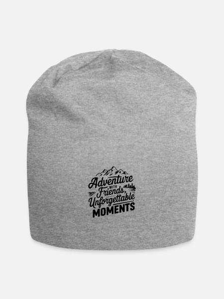 Adventure with Friends travel quote text art - Jersey Beanie - heather gray - Front