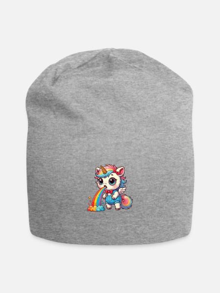 adorable unicorn vomiting a rainbow - Jersey Beanie - heather gray - Front