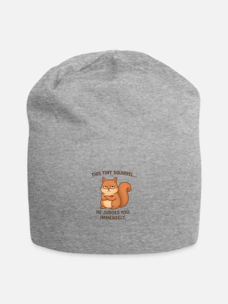 This squirrel.. he judges you. - Jersey Beanie - heather gray