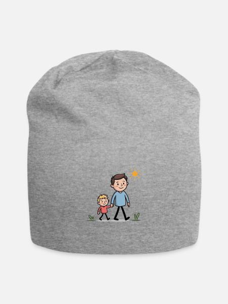 Father and Son Doodle Drawing - Jersey Beanie - heather gray