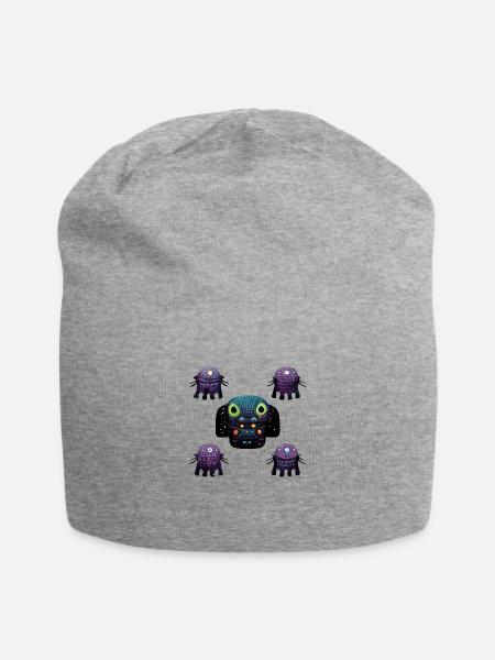 Сute Crazy Aliens - Jersey Beanie - heather gray - Front