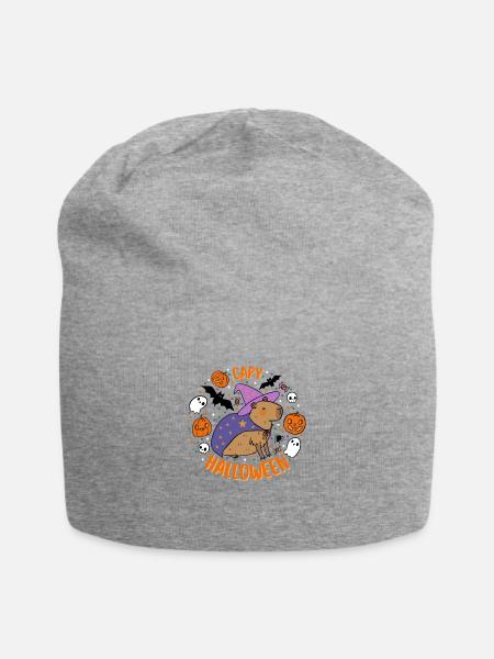 Happy Halloween A Cute Funny Wizard Capybara - Jersey Beanie - heather gray - Front