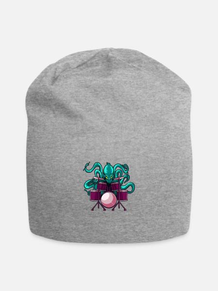 Funny Octopus Playing Drums Drummer Kit Gifts For - Jersey Beanie - heather gray - Front