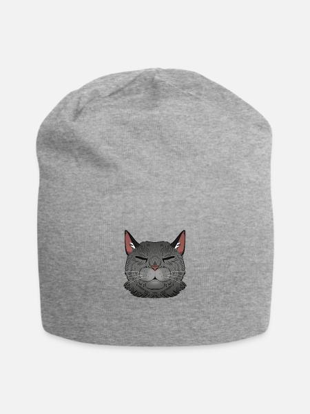 Sleepy Silver Tabby - Jersey Beanie - heather gray - Front