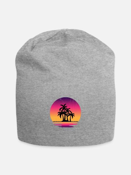 Retrowave Lake Sunset - Jersey Beanie - heather gray - Front