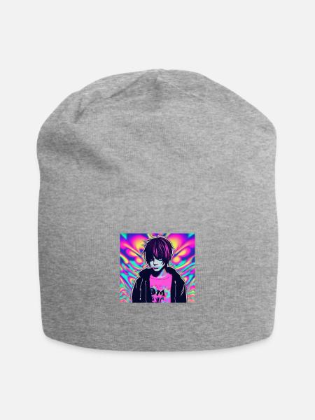 Psychedelic,Emo,Pattern,Color transitions,Vibrant, - Jersey Beanie - heather gray - Front